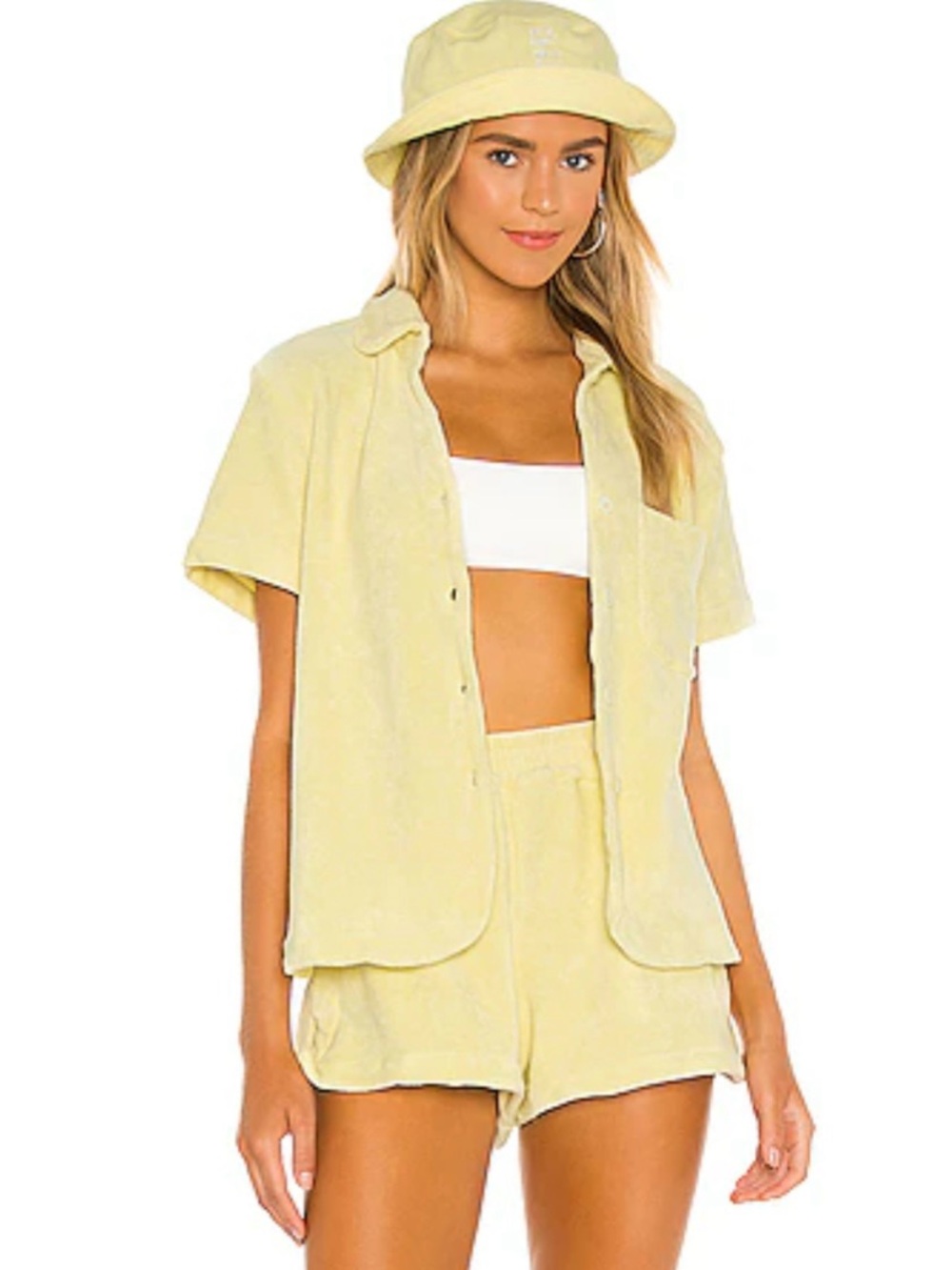 Frankies Bikinis Coco Top Yellow Terry Cloth Short Sleeve Button Up Shirt XS